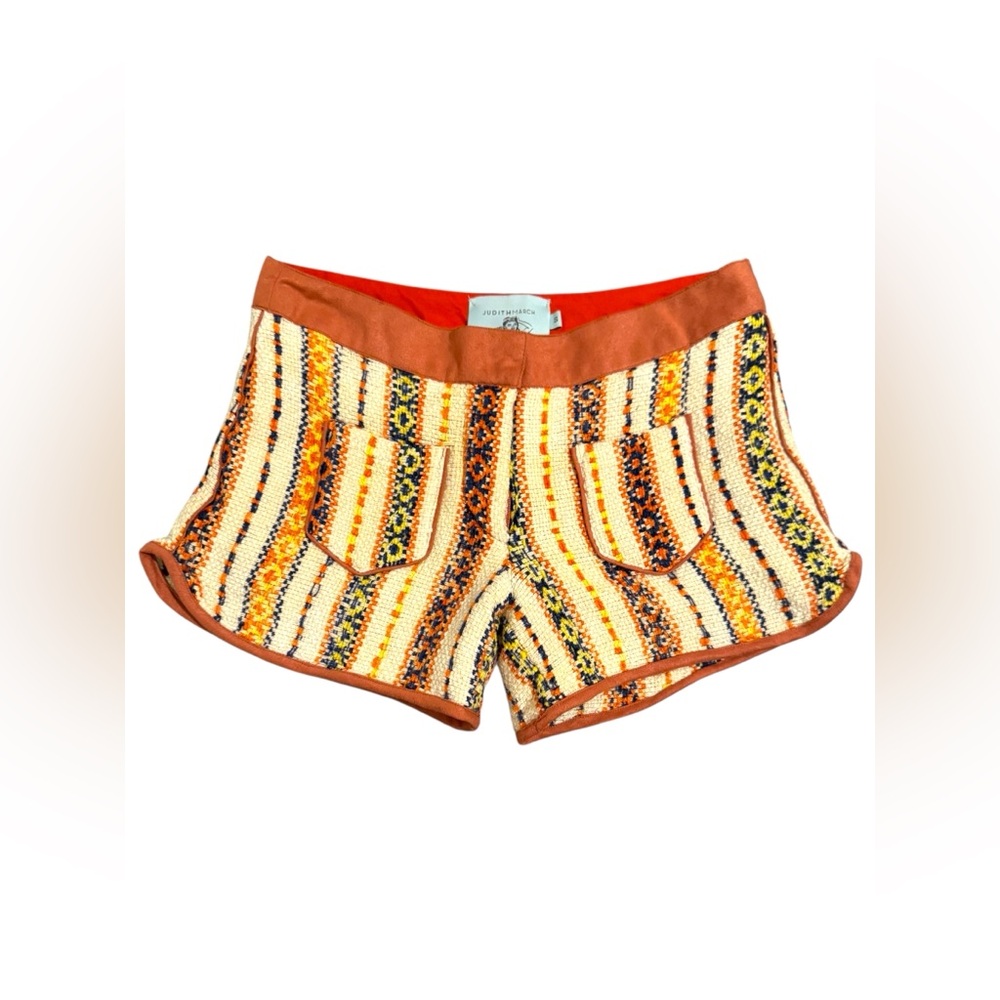 Judith March Tapestry Western Shorts | Boho Suede Trim High Rise (S)